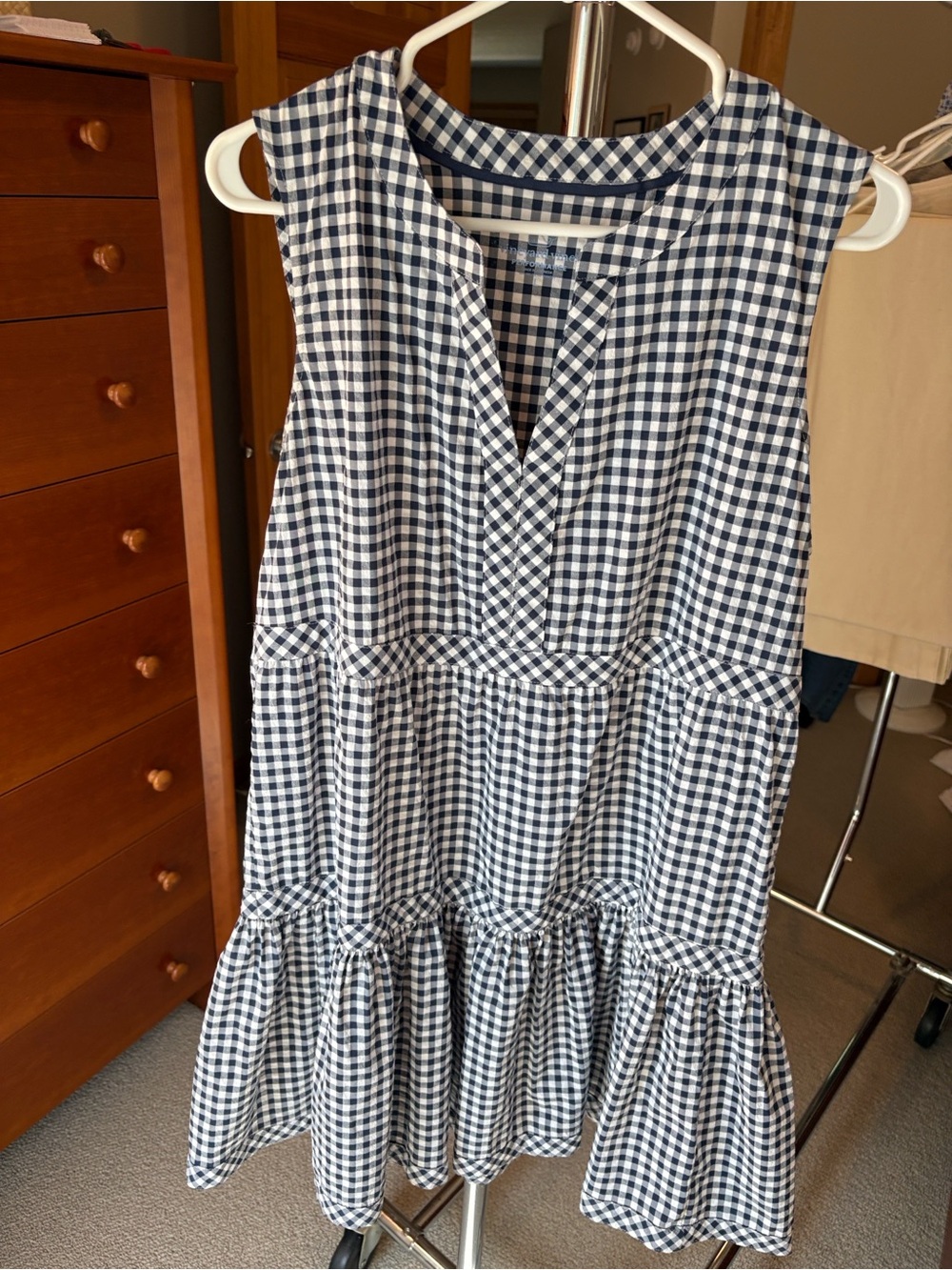 Vineyard Vines Navy and White Gingham Tiered Mini Dress